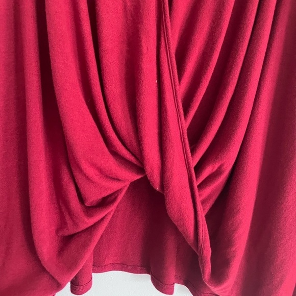 Anthropologie Self Contrast Wrap Burgundy Red Ling Sleeve Top - Picture 2 of 7